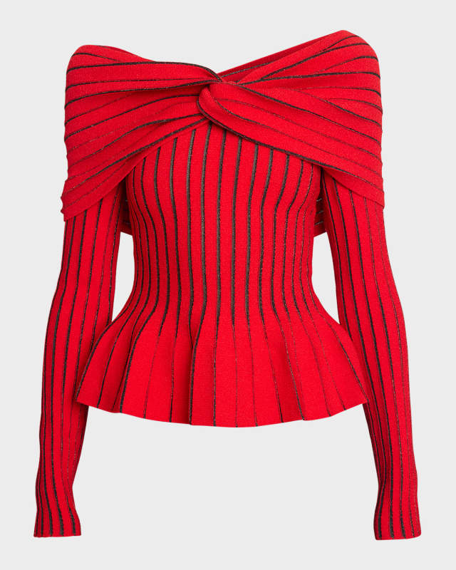 Off-Shoulder Knit Top with Knotted Detail